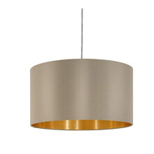 Eglo Maserlo Pendant Light, Gold Matt Nickel Stee and Taupe Fabric Hanging Lamp, Dining and Living Room Ceiling Lighting, E27 Socket, ? 6 inches