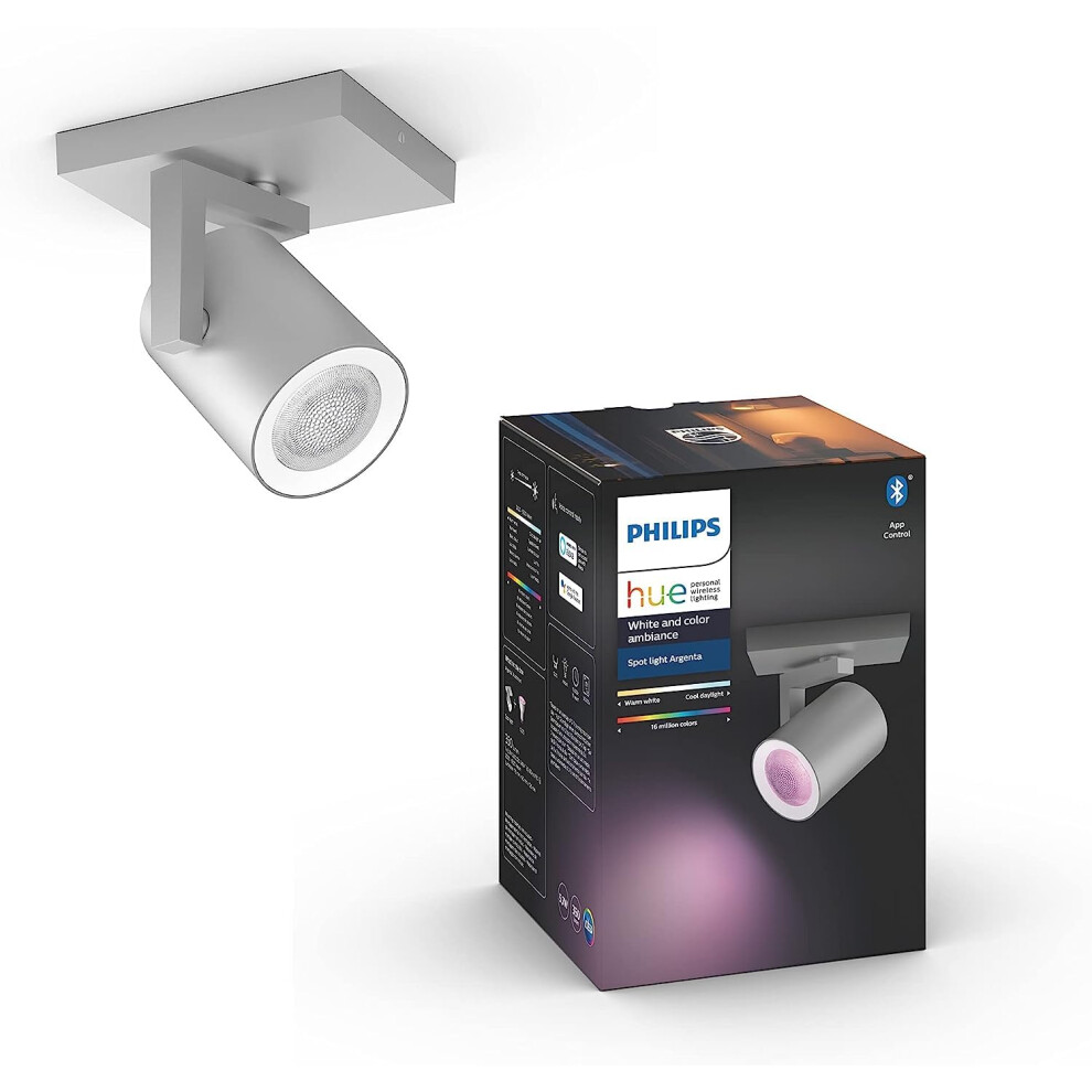 Philips Hue Argenta White and Colour Ambiance Smart Single Ceiling SpotLight LED (GU10) with Bluetooth, White, Works with Alexa, Google Assistant and