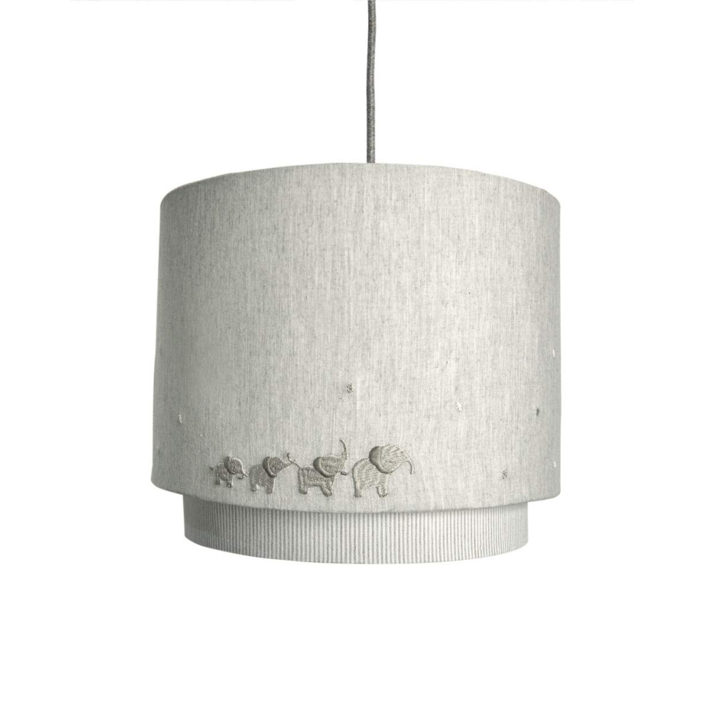 Mamas & Papas Two Tiered Chambray Pinstripe Cotton Lampshade, Welcome To The World, Grey Elephant