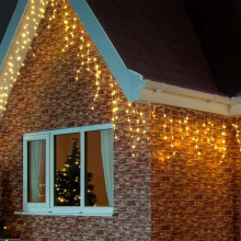LightsGo Icicle Fairy Lights Outdoor Indoor LED Fairy Lights 800 LED Warm White 21M Wide, White Cable - 8/16H Timer, 8 Modes, Memory