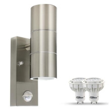 HiBay Motion Sensor Outside Wall Lights Mains Powered PIR Up Down Wall Lamp Stainless Steel Waterproof Garden Security Light with 7W LED Bulbs Cool