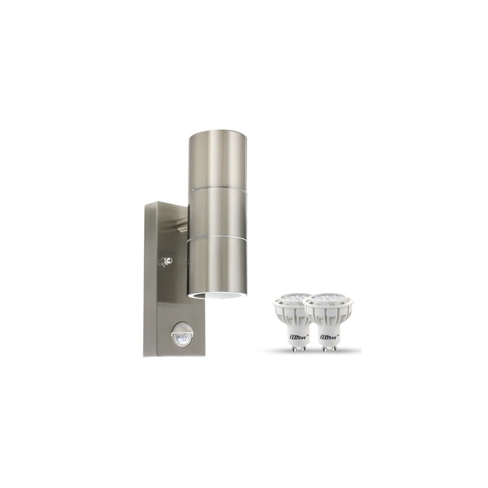 HiBay Motion Sensor Outside Wall Lights Mains Powered PIR Up Down Wall Lamp Stainless Steel Waterproof Garden Security Light with 7W LED Bulbs Cool-image-OPC-PGQ865C-NEW
