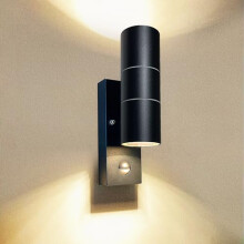 Wondlumi Outdoor Wall Lights PIR Motion Sensor Outside Light Mains Powered Wall Lamp IP44 Security Lighting Black, Incl. 2X 5W GU10 LED Bulbs Warm