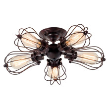 Luling Vintage Ceiling Light Industrial, Chandeliers E27 Socket Metal Wire Cage Lamp Semi-Flush Mount Rustic Ceiling Light Metal Lamp Fixtures (No