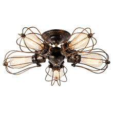Luling Vintage Ceiling Light Industrial, Chandeliers E27 Socket Metal Wire Cage Lamp Semi-Flush Mount Rustic Ceiling Light Metal Lamp Fixtures (No