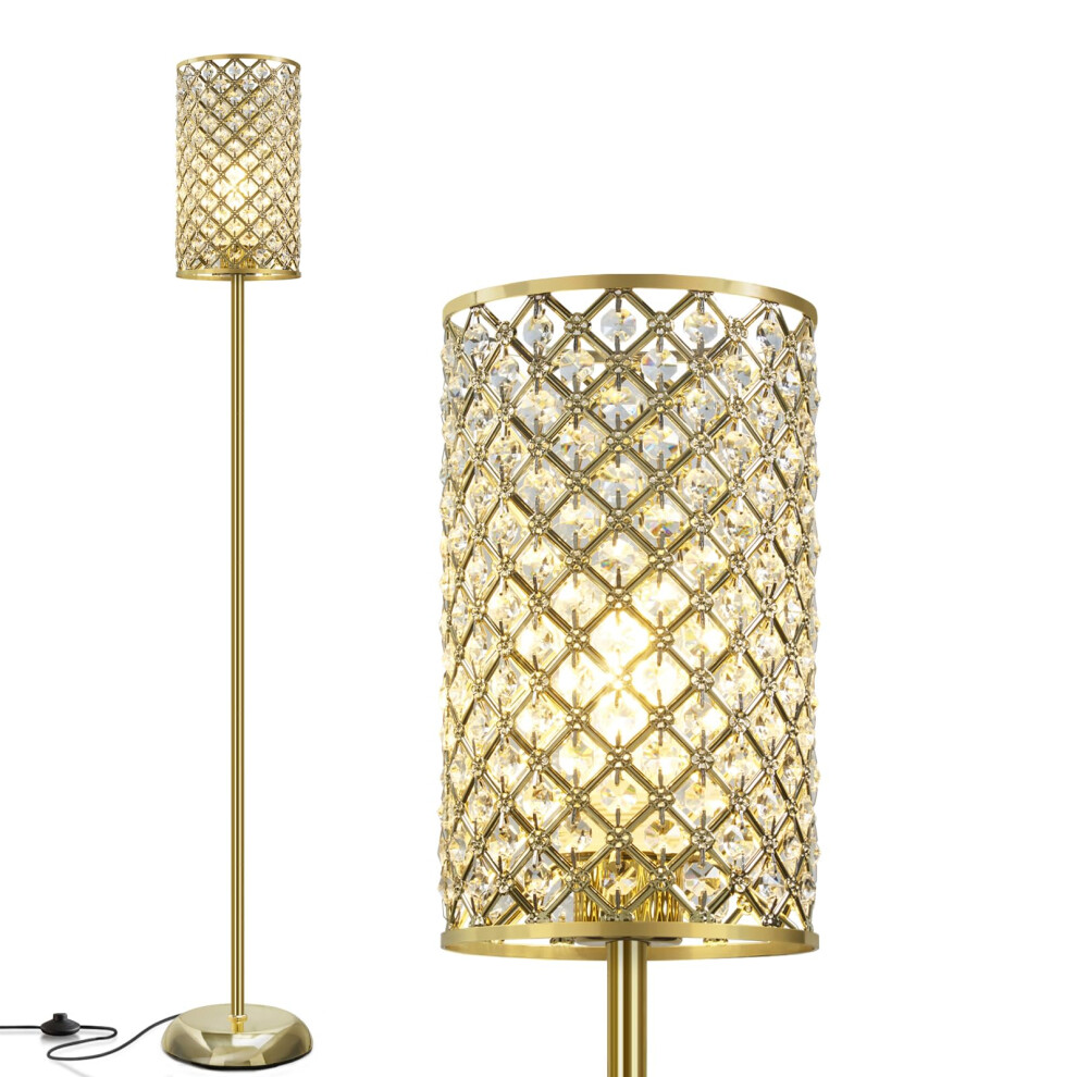 Gold Floor Lamp,Elegant Crystal Floor Lamp Modern Standing Lamp with On/Off Foot Switch,Tall Pole Accent Lighting for Living Room, Girl Bedroom,-image-OPC-PGQ86BB-NEW