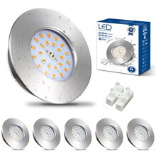 HiBay 6X 7W Recessed Lights Ultra Thin LED Downlights IP44 Ceiling Spotlights Chrome Round Down Light Warm White for 60-68mm Ceiling Hole of Bathroom