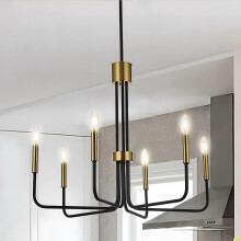 Modern Black And Gold Brass Chandeliers, ?71cm Light Fixtures Ceiling, 6-Light Vintage Chandeliers, Adjustable Height Pendant, Dining Kitchen Island