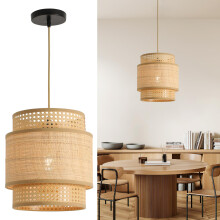 FORCOSO Rattan Pendant Light, Vintage Boho Rattan Ceiling Light Shade ?29 cm, Wicker Light Shade E27, Rattan Lampshade max.60W for Dining Room Living