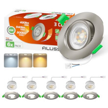 ALUSSO LIGHTING LED Downlights for Ceiling 6W 540lm, ?75mm Nickel Swivel Spotlights, Dimmable 3CCT Warm White 3000K Neutral White 4000K Cool White