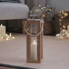 Lights4fun Large Nautical Wooden Decorative TruGlow? LED Candle Lantern Battery Operated with Timer Indoor and Outdoor Use 34cm