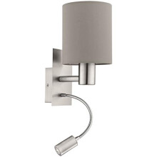 Eglo Pasteri 2-Bulb LED Fabric Wall Lamp, Steel and Fabric Bedside Light Coloured in Nickel Matt and Taupe, E27 Socket, incl. Switch and Flexible