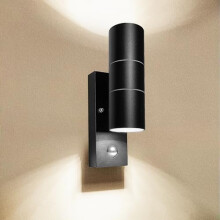Wondlumi Outdoor Wall Lights PIR Motion Sensor Up and Down Outside Light Mains Powered IP44 Black Wall Lamp Incl. 2X 5W LED GU10 Bulbs Cool White