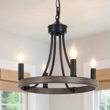 ASHUAQI Black Chandelier, 4 Lights Farmhouse Wagon Wheel Chandelier, Industrial Round Pendant Light, Chandeliers Rustic Ceiling Lights for Living