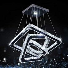 diisunbihuo Modern Crystal Chandeliers LED Square Rings Pendant Lights Adjustable Height Ceiling Lamp for Dinning Room Bedroom Kitchen (Cool