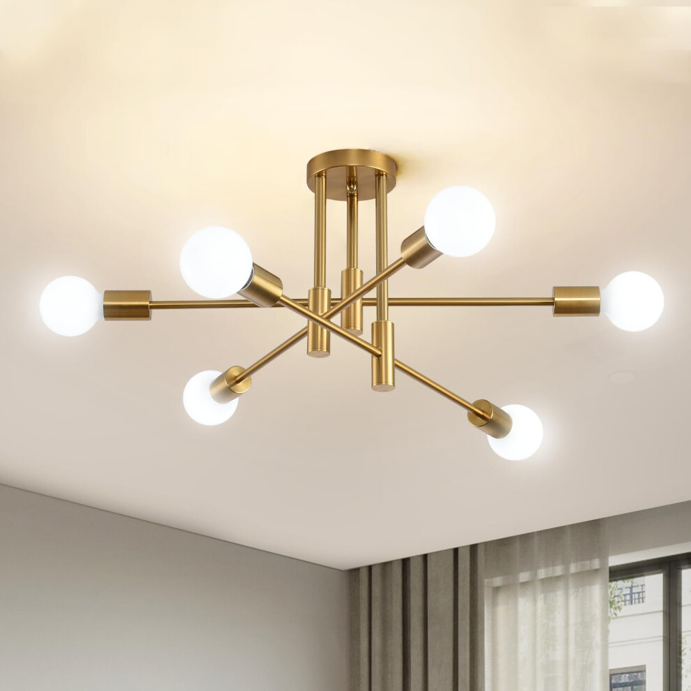 AOLALA Gold Sputnik Ceiling Light Fixture, 6 Light Modern Chandelier, Industrial Adjustable Semi Flush Mount Pendant Lighting-image-OPC-PGQ86YS-NEW