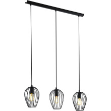 EGLO Newtown Vintage 3-Flame Pendant Lamp, Retro Black Steel Hanging Light, E27 Socket