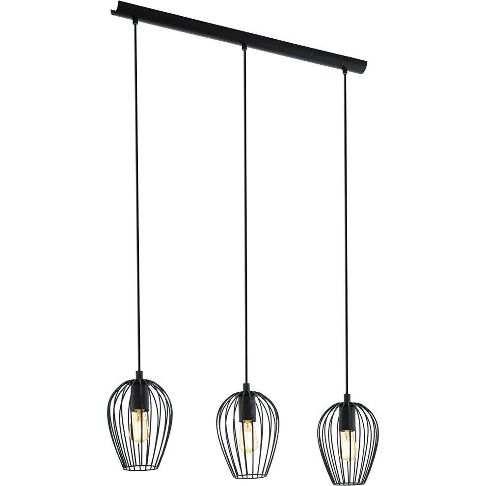 Eglo Newtown Vintage 3-Flame Pendant Lamp, Retro Steel Hanging E27 Socket Black/Light