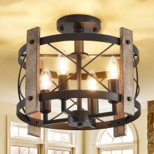 AOLALA Black Chandeliers Kitchen Ceiling Light,4 Lights Industrial Lighting Ceiling, Industrial Wood Semi Flush Ceiling Lights, Farmhouse Hallway