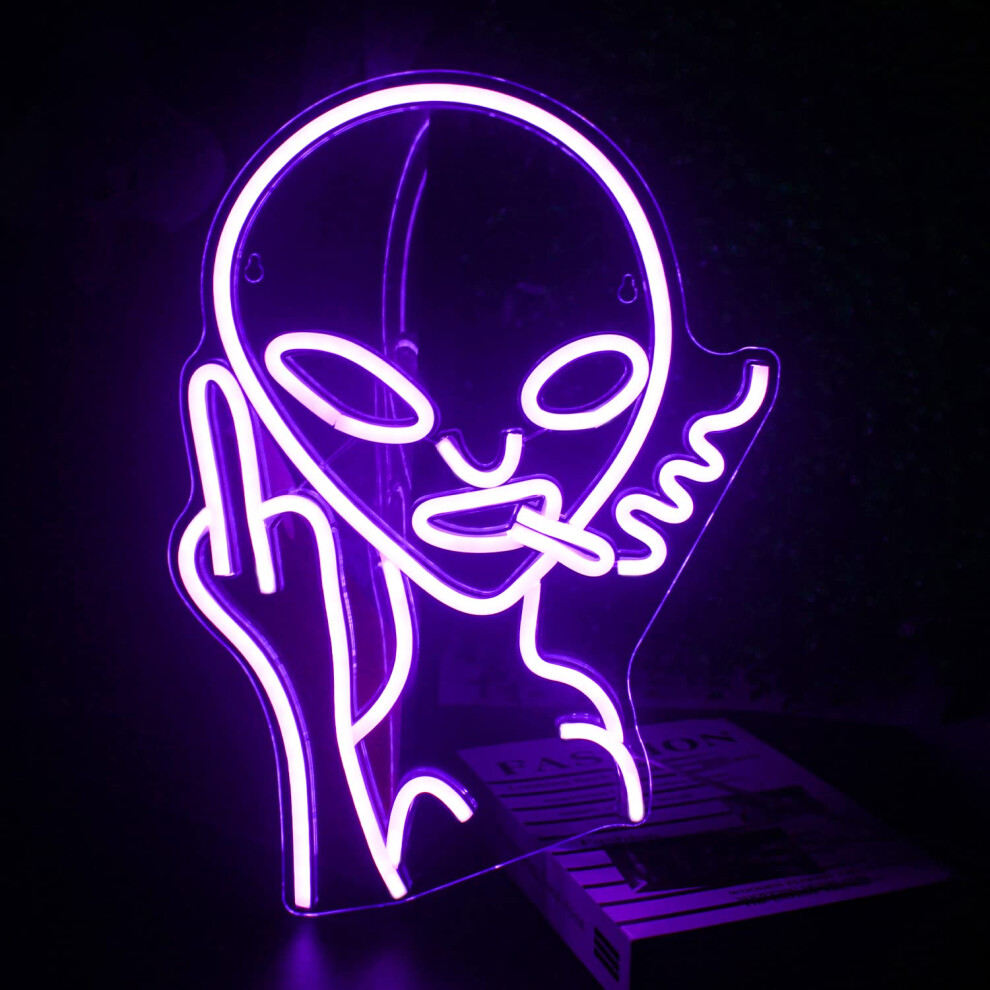 SIGNSHIP Alien Purple Neon Lights for Wall Decor, USB Decorative Led Neon Signs Novel Green Alien Neon Signs for Home,Kids Room,Bar, Club, Bedroom,-image-OPC-PGQ878H-NEW