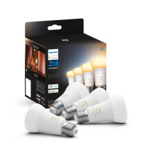 Philips Hue New White Ambiance Smart Light Bulb 4 Pack 60W - 800 Lumen [E27 Edison Screw] with Bluetooth. Works with Alexa, Google Assistant and Apple