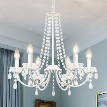 ASHUAQI Crystal Chandelier, 6 Lights Chandeliers Ceiling Light, Modern Chandelier White, E14 Base Pendant Light, Crystal Ceiling Lights for Living