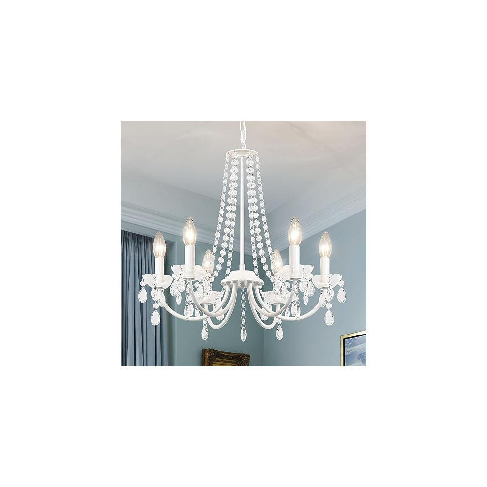 Ashuaqi Crystal Chandelier, 6 S Chandeliers Ceiling Modern Chandelier E14 Base Pendant Crystal Ceiling S For Living Light/White