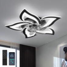 YUNLONG Ceiling Fans with Lights and Remote Silent Black Ceiling Fans with Lamps Reversible DC Motor Dimmable Memory Low Profile Fan Light Ceiling