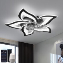 YUNLONG Smart Ceiling Fans with Lights Compatible with Alexa and Google Assistant, Ceiling Fans with Lamps and Remote, Reversible DC Motor, 6 Speed,