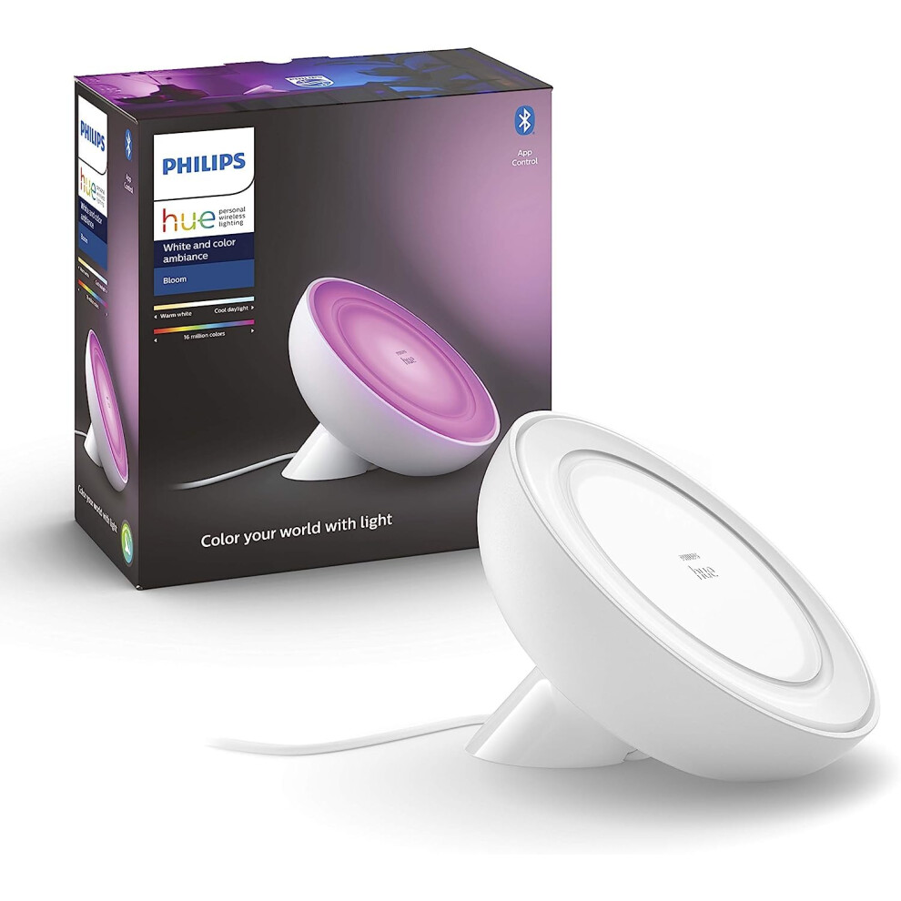 Philips Hue Bloom And Colour Ambiance [White] Smart Led Table Lamp, With Bluetooth Works With Alexa And Google Assistant, 7 Watts White