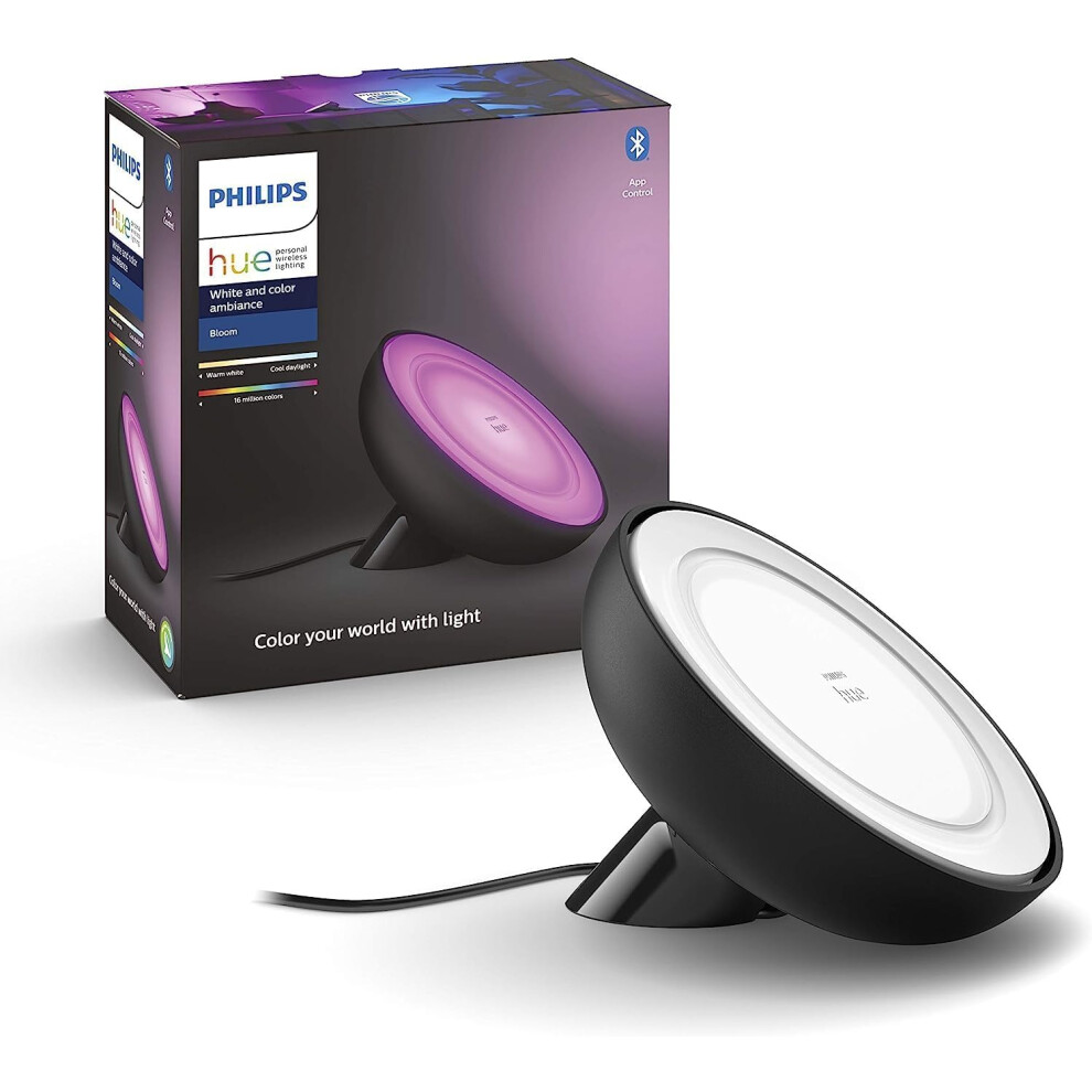 Philips Hue Bloom And Colour Ambiance [Black] Smart Led Table Lamp, With Bluetooth Works With Alexa And Google Assistant White/Black