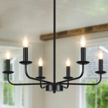 QAREHL Chandeliers Ceiling Light, 6 Arms Black Chandelier Light Pendant Light Fitting Ceilings Living Room, Rustic Bedroom Lighting Fittings, Dining