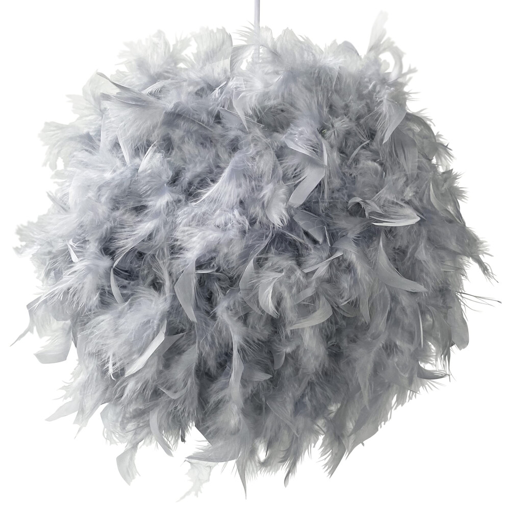 ESSENCE Lights, Fluffy Feather Lampshade 40cm Grey, Feather Light Shade Ceiling, Pendant, Table and Floor lamp, Suitable for Living Room, Decoration