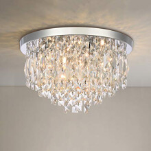 A1A9 Modern Crystal Chandeliers Ceiling Lights, Clear K9 Crystal Chrome Flush Mount Lights, Elegant Round LED Pendant Lamp for Living Room, Dining