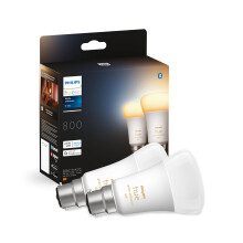 Philips Hue White Ambiance Smart Bulb Twin Pack LED [B22 Bayonet Cap] - 800 Lumens (60W Equivalent). Works with Alexa, Google Assistant and Apple