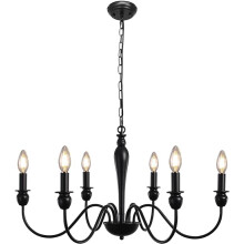 MRHYSWD Black Chandelier, 6 Lights Metal Vintage Chandeliers Ceiling Lights Living Room Bedroom Kitchen Hall, Vintage Pendant Light with E14 Socket -