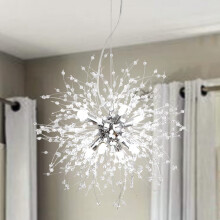 LynPon Modern Firework Chandeliers Dandelion Pendant Light, Chrome Silver 8 Lights G9 Lamps Alloy Fixtures, Crystals Chandelier Lighting Fixture for
