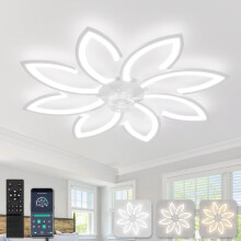 YUNLONG 35.4" Ceiling Fans with Lights and Remote Led Living Room Dimmable Ceiling Lights DC Motor Ceiling Fans with Lamps Reversible 6-Speed Lighting