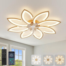 YUNLONG 35.4" Ceiling Fans with Lights and Remote Led Living Room Dimmable Ceiling Lights DC Motor Ceiling Fans with Lamps Reversible 6-Speed Lighting