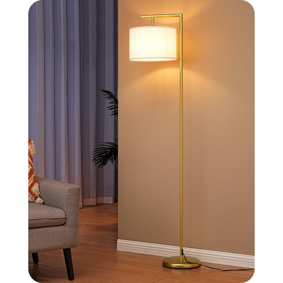 EDISHINE LED Floor Lamp, 63" Standing Lamp with Adjustable Linen Shade, Gold Metal Light Pole, Modern Simple Lamp for Living Room, Bedroom, Office,-image-OPC-PGQ87VT-NEW