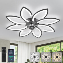 YUNLONG 35.4" Ceiling Fans with Lights and Remote Led Living Room Dimmable Ceiling Lights DC Motor Ceiling Fans with Lamps Reversible 6-Speed Lighting