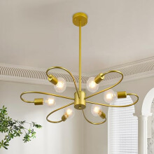 Qcyuui Gold Modern Chandeliers 6-Light Semi Flush Mount Ceiling Light Fixture, Sputnik Hanging Lighting Adjustable Height for Bedroom Dinning Living