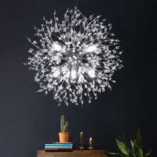 PIAOPIAO Modern Firework Chandeliers Dandelion Pendant Light, 8 Lights G9 Lamps Alloy Fixtures - with Bulb and 32 Strings Crystal, for Living Room,