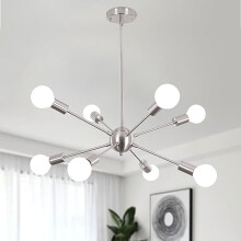ASHUAQI Nickel Sputnik Ceiling Light, 8 Lights Chandeliers Ceiling Light, E27 Modern Chandelier Height Adjustable, Mid Century Pendant Light Chrome