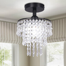 FRIXCHUR Mini Crystal Chandelier Ceiling Light Hallway Black Ceiling Lighting Fixture 3 Tiers Crystal Raindrop Flush Mount Chandeliers for Bedroom