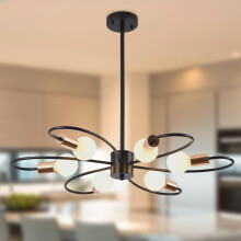 Qcyuui 6-Light Black Chandeliers, Gold Sputnik Ceiling Light, Vintage Instustrial Metal Pendant Light, Adjustable Height Chandeliers for Living Room