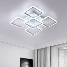 Comely LED Ceiling Lights, 70W Ceiling Lamp Fixture with 5 White Squares, Acrylic Chandeliers Ceiling Light for Living Room Bedroom Dining Room, 6500K