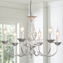 JIINOO French Country Chandeliers,Rustic Pendant Chandelier,Silver Vintage Height Adjustable Candle Wrought Iron Chandelier,6 Lights Farmhouse Pendant