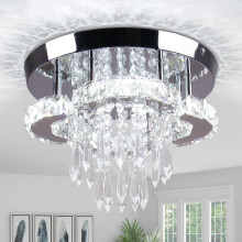 FRIXCHUR 11.8" Crystal Ceiling Light Modern Crystal Chandelier LED Flower Chandeliers Flush Mount Ceiling Light Fixture for Bedroom Hallway Kitchen