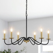 MRHYSWD Black and Gold Chandelier Lighting, 6 Lights Metal Pendant Light Fixtures Industrial Chandeliers Ceiling Light for Living Room Kitchen Dining